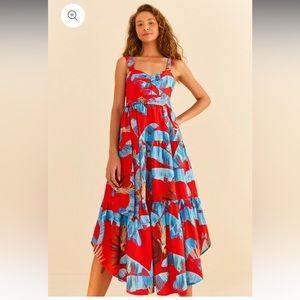 FARM RIO Red Sweet Jungle Midi Dress, M NWOT